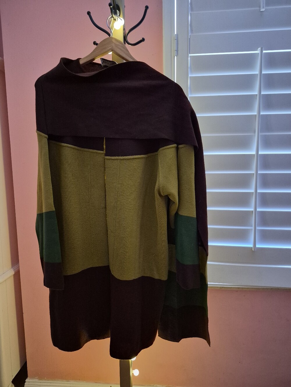 Vintage,1970sMoses Collection Block Style Green And Brown Cardigan With  Scarf
